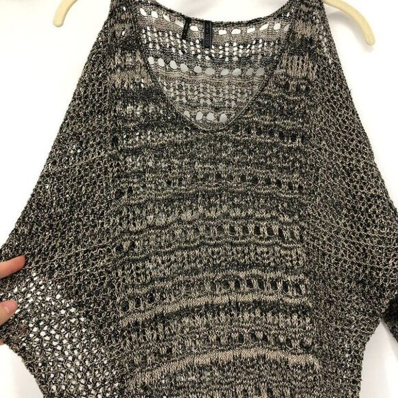 Guess tan black open knit Dani  Pointelle sweater 3/4 sleeve small - Picture 11 of 14